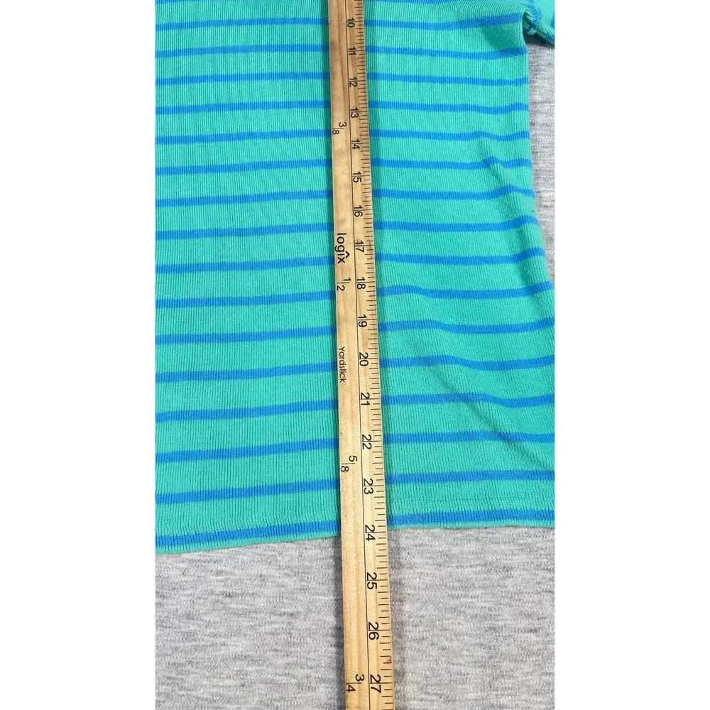 LL Bean Sweater Womens XL Green Blue Striped‎ 1/4 Zip Mock Neck Knit Pullover